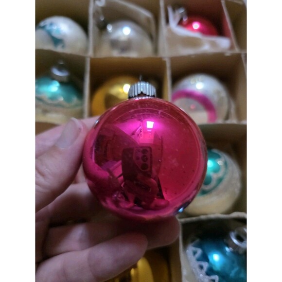 Vintage Shiny Brite Mixed Glass Christmas Ornament Lot of 12 Branded Boxed Santa - Picture 10 of 13